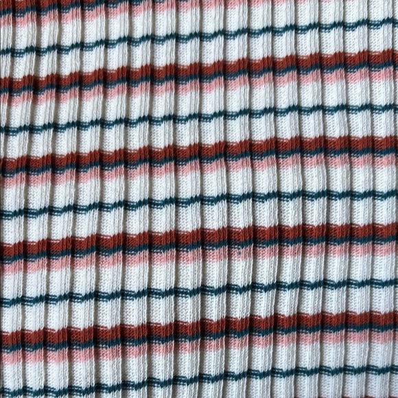 SOLD Blackbird Fabrics Stripe Ribbed Jersey- Ivory/Pink/Teal - 0.5 m - Picture 1 of 4